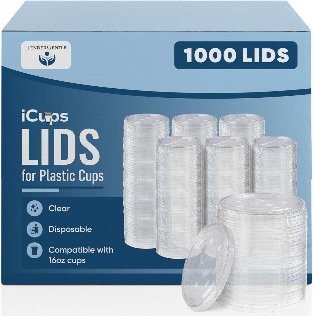 16 oz Plastic Lids for 16oz Cups - Case of 1000 Lids for Drinks - Good for Coffee, Smoothies, Soda, and More - Compatible with 16 oz Disposable Plastic Cups