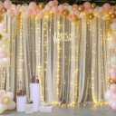 Champagne Tulle Backdrop Curtain with Lights String for Parites Wedding 5x8ft Champagne Sheer Backdrop Curtains for Bridal Shower Baby Shower Birthday Party Photo Booth Background Decorations
