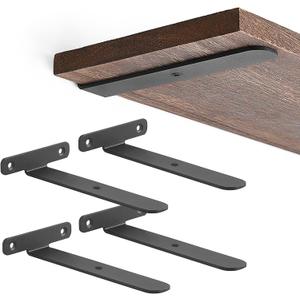 Mkono 6 Pack Shelf Brackets Black Heavy Duty Metal Hidden L Bracket for Shelves Support, Minimalistic Floating Shelf Bracket 6 Inch Rustic Industrial Wall Shelf Brackets