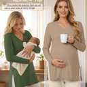 Sweetyweee 3 Pack Women's Thermal Maternity Shirts Fleece Lined Long Sleeve Tops Split Side V Neck Pregnancy Clothes(Sage Green, Burgundy Red, Black,Large)