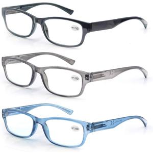 MODFANS 3 Pack Plastic Frame Spring Hinges Reading Glasses Vintage Quality Comfort for Men and Women +1.50