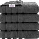 American Soft Linen Luxury 4 Piece Bath Towel Set, 600 GSM 100% Cotton Turkish Bath Towels for Bathroom, 27x54 in Large Bathroom Shower Towels, Dark Gray