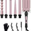 6 in 1 Curling Iron, Curling Wand Set with 3 Barrel Hair Crimper and 5 Interchangeable Ceramic Hair Curler (0.35"-1.25”), Instant Heat Up 2 Temp Wand Curler, Include Heat Protective Glove & 2 Clips