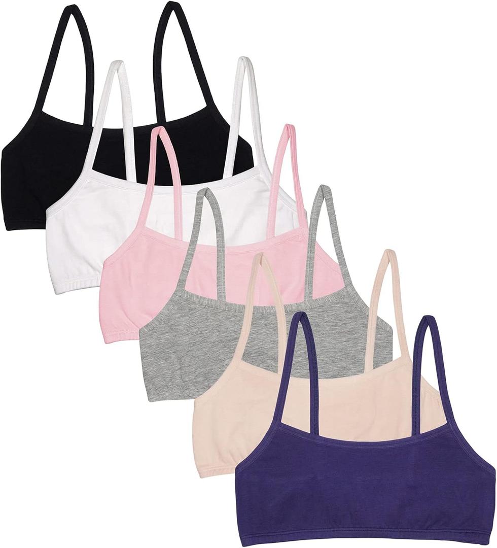 Fruit of the Loom Girls' Cotton Spaghetti Strap Sport Bra (38, Blueberry/Black/Grey/White/Sand/Blush)
