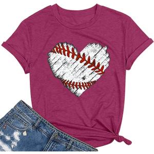 Baseball Game Day T-shirt Mom Fun Ladies Printed retro baseball pattern casual short-sleeved top Darkred-XXL