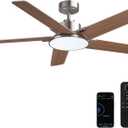 52 Inch Ceiling Fans with Lights and Remote, Modern Ceiling Fan with Dimmable LED, 6 Speeds, Timer, Quiet Reversible DC Motor, Nickel Ceiling Fan for Bedroom, Living Room and Kitchen