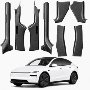 8PCS Door Sill Protector for Tesla Model Y Juniper 2025 2026, Carbon Fiber Texture Door Entry Guard Covers, Anti-Kick Anti-Scuff Full Coverage Threshold Trim, ABS Interior Accessories, Front & Rear