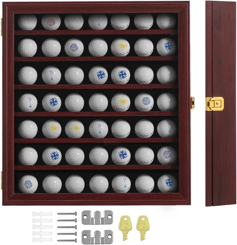 KCRasan Golf Ball Display Case - Wall Mounted Holder with Glass Door, Ideal Gift for Golf Enthusiasts