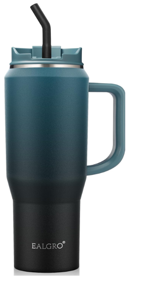 40 oz Insulated Water Bottle Jug with Straw and Handle, Large Metal Sport Water Flask, Stainless Steel Travel Coffee Mug Cup, Thermal Coffee Tumblers with Lid, Indigo Black (40 Ounces, .Black Blue)