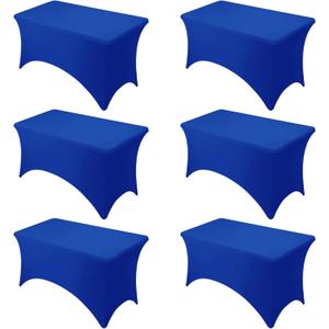 6-Pack Premium Royal Blue Spandex Tablecloths for 4ft Rectangle Tables, Stain & Wrinkle-Resistant, Washable Stretch Polyester Fitted Table Cover for Weddings, Banquets, Trade Shows Events