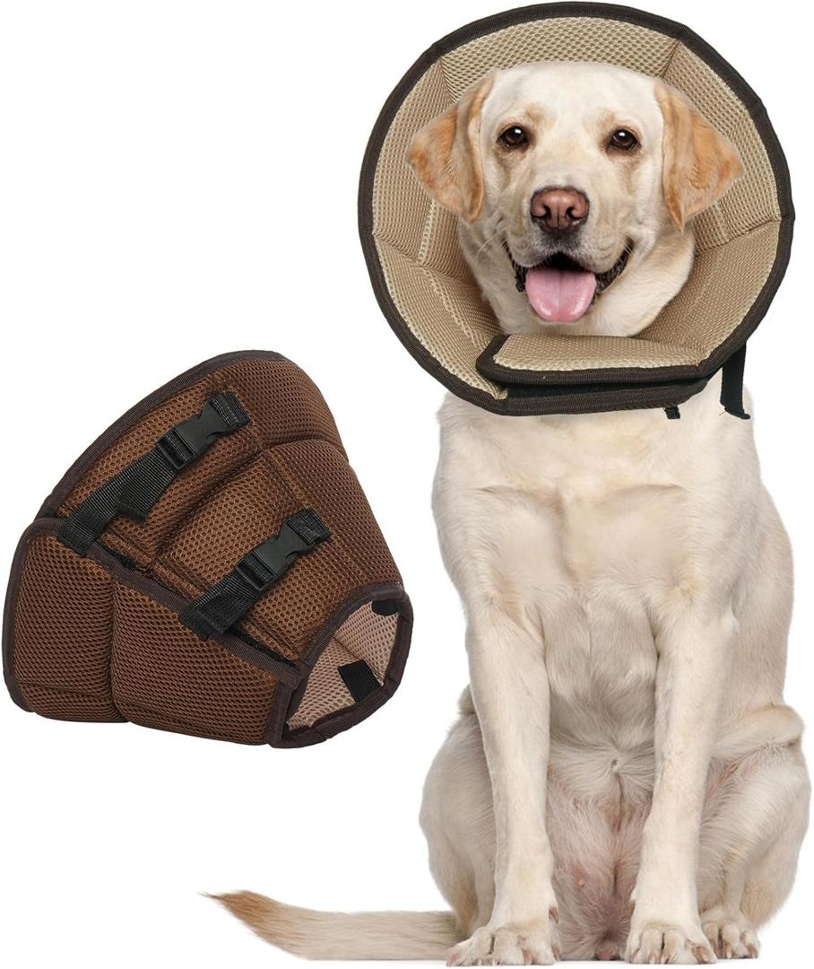 Dog Cone for Large Dogs After Surgery, Soft Dog Cone Collar for Dogs to Stop Licking, Adjustable Comfy E-Collar Alternative Lightweight Post-Surgery Recovery Elizabethan Collar for Pet (XL(Neck Girth:16.54"-21.65"), Brown)