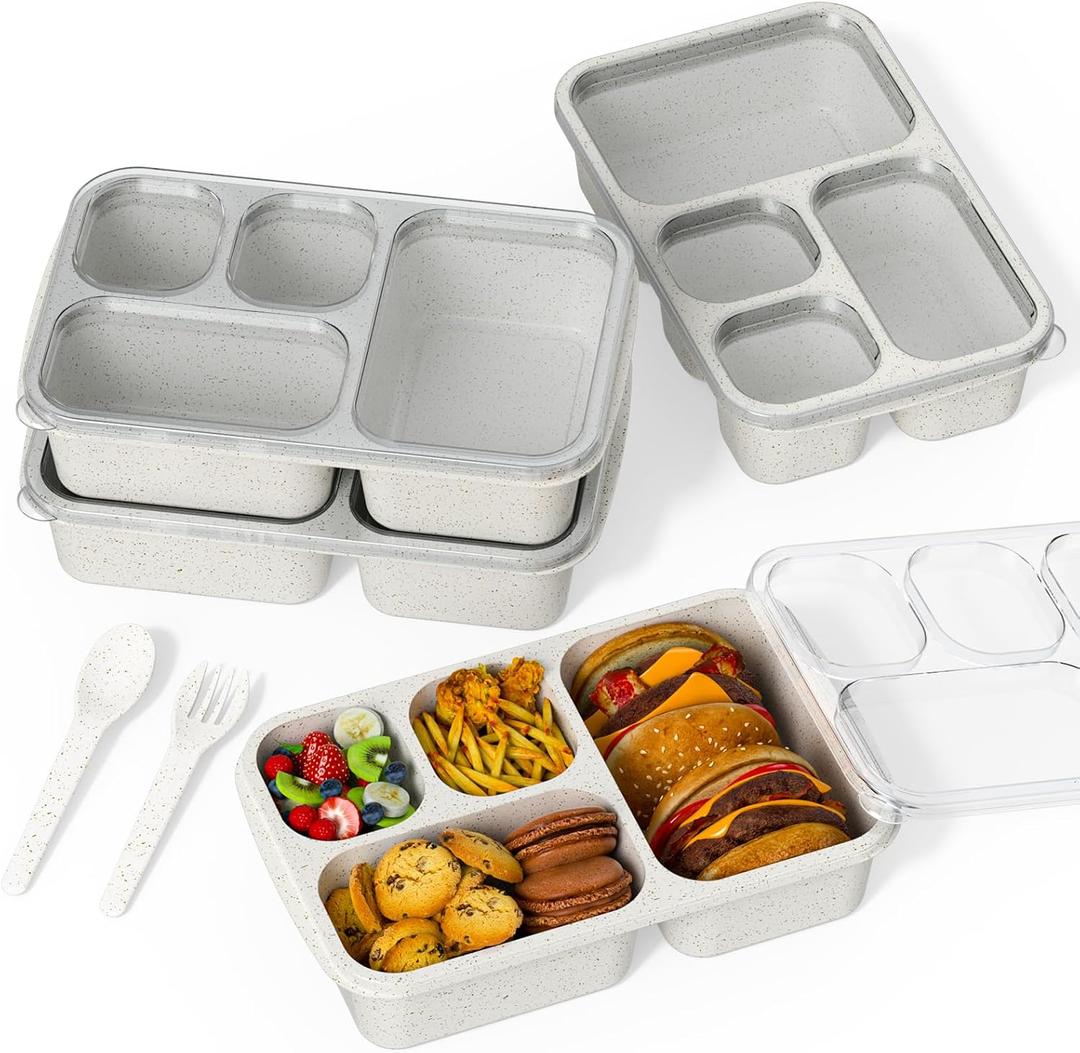 Large Capacity Bento Box for Adults, 4-Piece Set  Stackable Lunch Box with 4 Compartments, Microwave & Dishwasher Safe, Reusable Meal Prep Containers, Snack Containers for Kids & Adults (White)