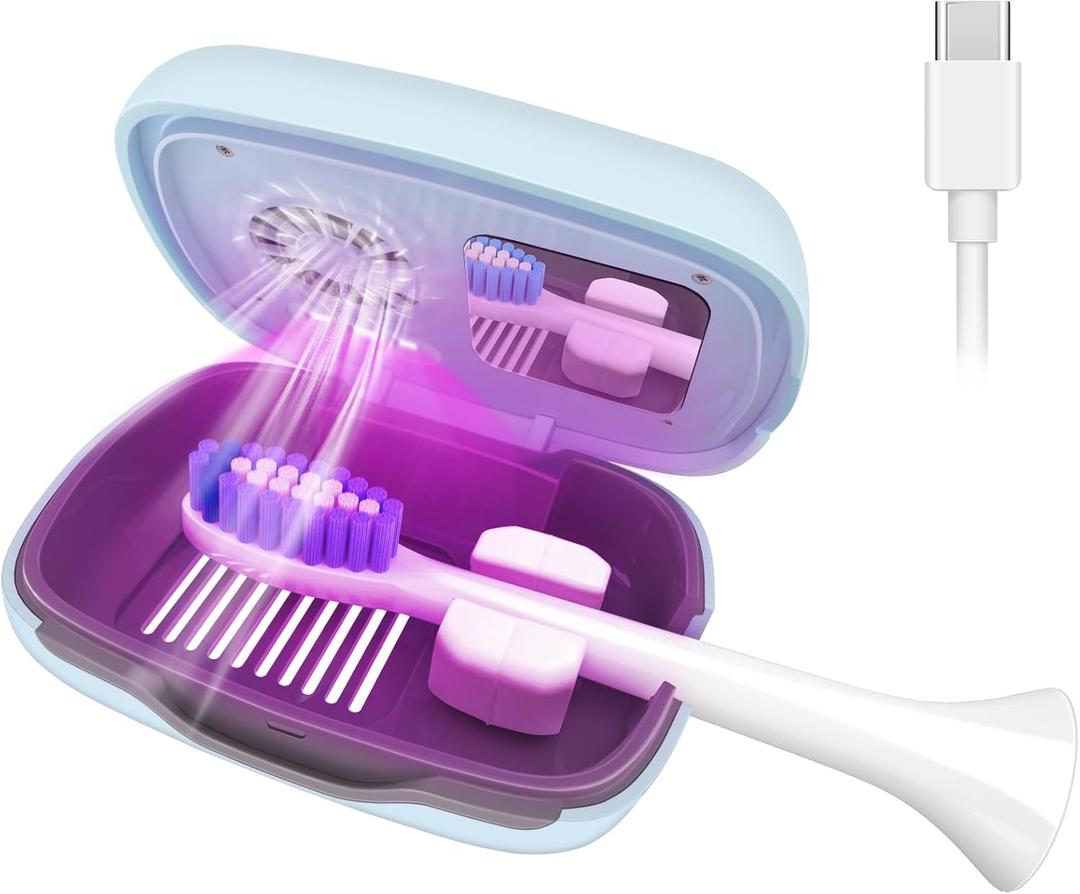 Toothbrush Covers Case and Holder,Toothbrush San itizer with Holder, Rechargeable Portable Toothbrush Cleaner Case, Toothbrush Box Fan with Dryer (Blue)