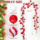 Jutom 6Ft Christmas Ball Garland Ornament Bauble Christmas Tree Bulb Shatterproof Garland Decoration Red White Candy Color Shining Holiday Xmas Mantel Stair Doorway Hanging Indoor Outdoor Festival