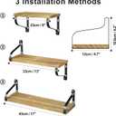 Love-KANKEI Floating Shelves Wall Mounted Set of 3, Rustic Wood Wall Storage Shelves for Bedroom, Living Room, Bathroom, Kitchen, Office and More Carbonized Black