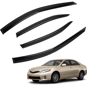 MXSAG 4pcs JDM 3D Wavy MU Style Window Visors Compatible with 2007-2011 Toyota Camry, Front+Rear Left+Right Outside Mount Type Dark Smoke Tint Tape-On Side Sun Rain Guards Set of 4