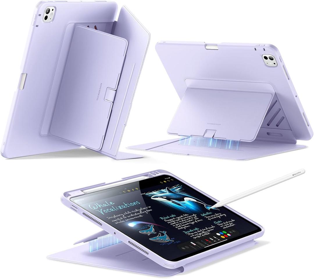 ESR for iPad Pro 11 Inch Case (M5/M4) 2025/2024, Vertical Stand Cover, Multi Stand Angles, Ultra-Stable Case with Pencil Holder, Flip Series, Purple