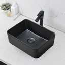 Black Vessel Sink with Faucet and Drain Combo -Bokaiya 16x12 Matte Black Vessel Bathroom Sink Rectangle Above Counter Porcelain Ceramic Vessel Sink Art Basin