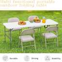 Set of 2 Folding Table 4FT Camping Table Portable Heavy Duty Plastic Rectangular Outdoor Dining Table Steel Legs Fold-in-Half with Carrying Handle for Indoor,Picnic,Party,Wedding,Events(White)