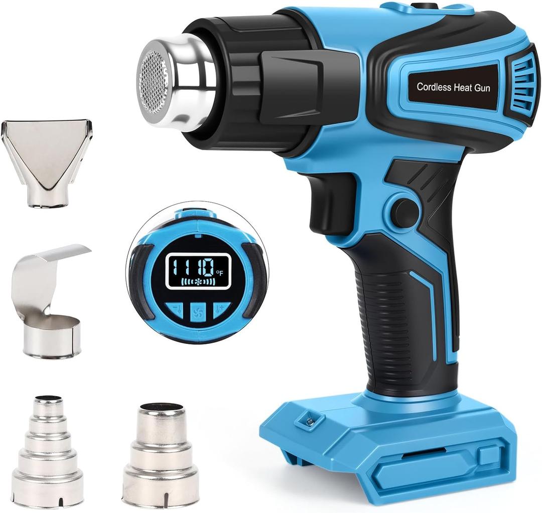 Cordless Heat Gun Compatible with Makita 18v Battery, Fast Heating Variable Temp (122°F~1112°F) Hot Air Gun LCD Display and 4 Nozzle for for Crafting, Shrink Tubing, Vinyl Wrap, Resin, DIY(No Battery)