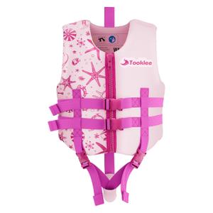 Tooklee Kids Swim Vest for 1-2-3-5-7-9 Years Old, Toddler Swim Vest 20-30-50-90 lbs for Boys & Girls, Kids Floaties Buoyancy Jacket for Pool & Beach, Soft Neoprene Comfort Dual Strap Vest, Pink, L