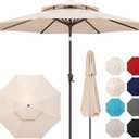 9FT Outdoor Patio Umbrella - 2 Tiers Table Umbrella Waterprool UV Protection, Sombrillas de Patio with Push Button Tilt, Sun Umbrella for Pool, Porch, Garden, Backyard (Beige), 9ft double-top