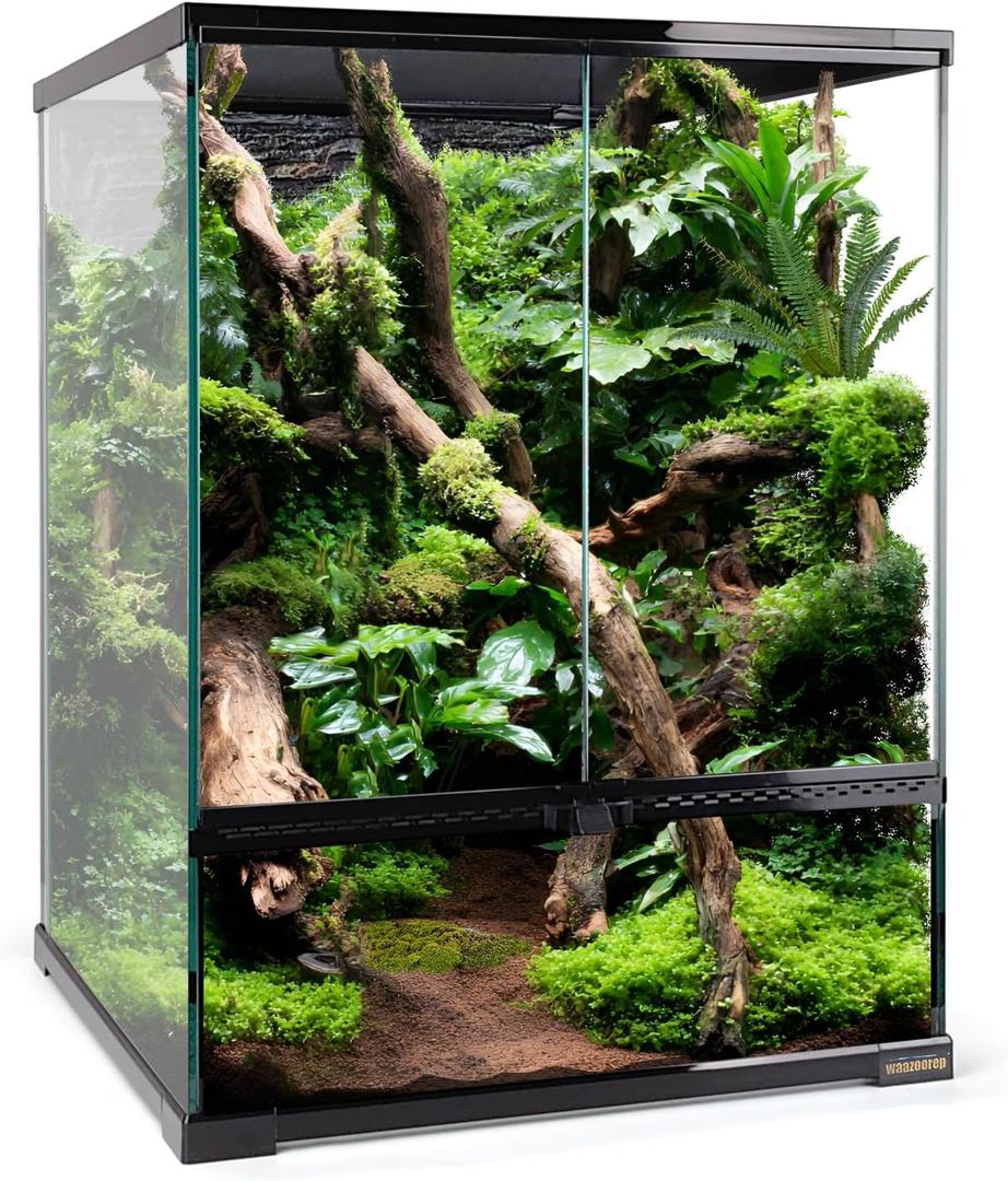 30 Gallon Tall Reptile Glass Tank Terrarium 18"x18"x24" Large Habitat Enclosure for Gecko,Lizard,Chameleon,Frog,Snake,No Install Needed and Come with Tank Background