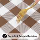 Smiry Round Picnic Tablecloth, Elastic Waterproof Fitted Vinyl Tablecloths for 36"-44" Tables, Flannel Backed Buffalo Plaid Table Cover for Dining, Camping, Outdoor, White and Brown