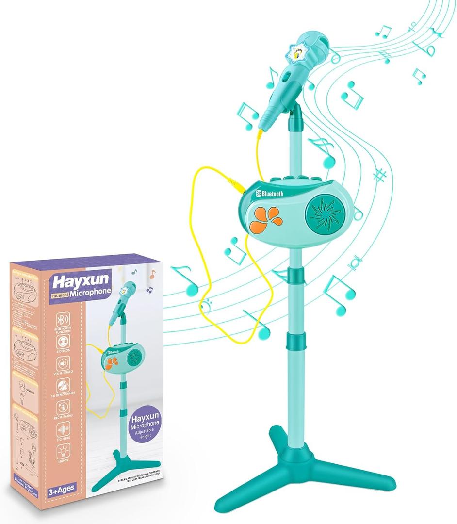 Kids Bluetooth Karaoke Machine with Adjustable Stand, 5-in-1 Karaoke Microphone Toy with Voice Changer, Singing Recorder, Speaker & Lights  Birthday for Girls Boys-Green