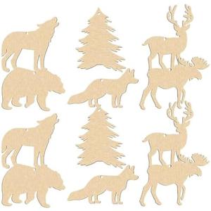 NUOBESTY 30pcs Unfinished Wooden Animal Forest Cutouts Wood Cutouts to Paint Animal Shapes Wooden Crafts with Holes for DIY Craft Art Christmas Holiday Party Hanging Decors