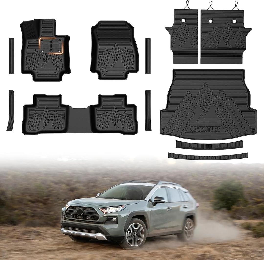 Mixsuper Floor Mat & Cargo Liner for Toyota RAV4 2019-2025(Hybrid & Gas),All Weather Floor Liner and Cargo mat with Backrest Protectors and Door Sill Guards RAV4 Accessories,Full Set Car Mats,Black