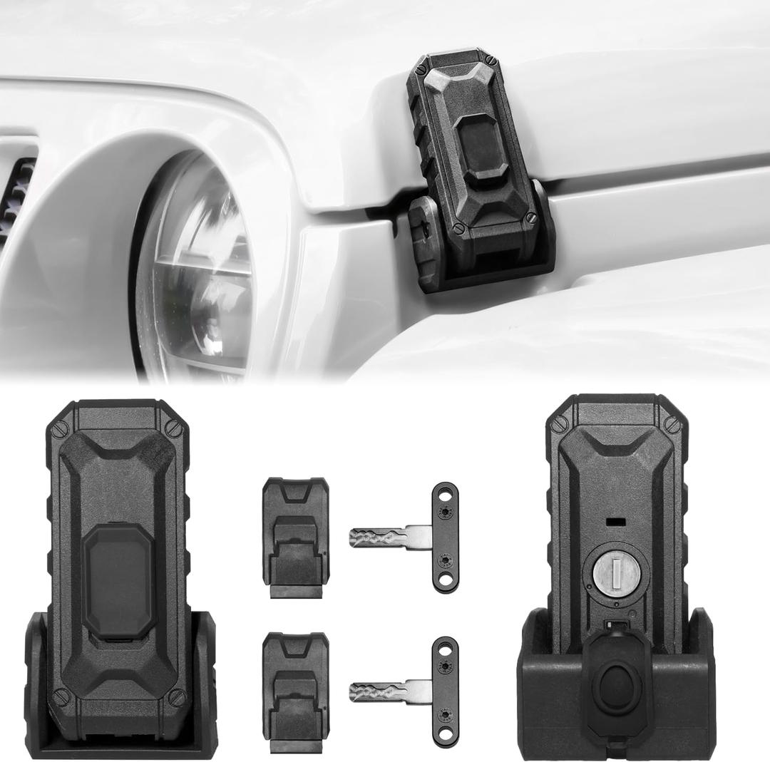 Locking Hood Latch with Keys, Jeep Hood Latch Compatible with 2018-2025 Jeep Wrangler JL JLU Jeep Gladiator JT, Anti-Theft Hood Lock Catch Latch Accessories, Dust & Water Resistant, 1 Pair(Not for JK)