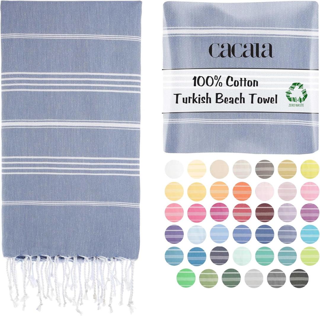 Cacala Lightweight and Thin Turkish Beach Towel 100% Cotton Sand-Free and Quick-Drying Goodness Perfect as an Extra Large Travel Towel, Beach Accessory, or Gift for Beach Lovers, 37 x 70 (Grey Blue)