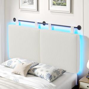 Headboard Queen SizeModern Wall Mounted Headboards with LED Light for Bed with Upholstery Hanging Headboard for Bedroom,Featuring High-Density Sponge PaddingWhite