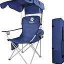 Camp Chairs with Shade Canopy Chair Folding Camping Recliner Support with Carrying Bag, Navy Blue