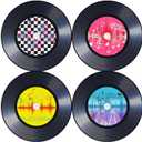 60PCS Record Paper Placemats Disposable 13.7 Inch Rock and Roll Vinyl Record Place Mats Vintage Musical Theme Round Table Mats for Dinner Table Decor Birthday 50s Theme Rock Music Party Supplies