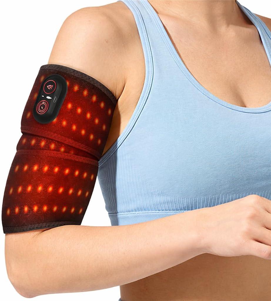 Cordless Elbow Heating Pad with Red Light, Arm Heating Pad, Heating Pad for Arm and Elbow Pain Relief, Elbow Heating Pad for Tendonitis and Tennis Elbow, 3 Heat Levels, Black