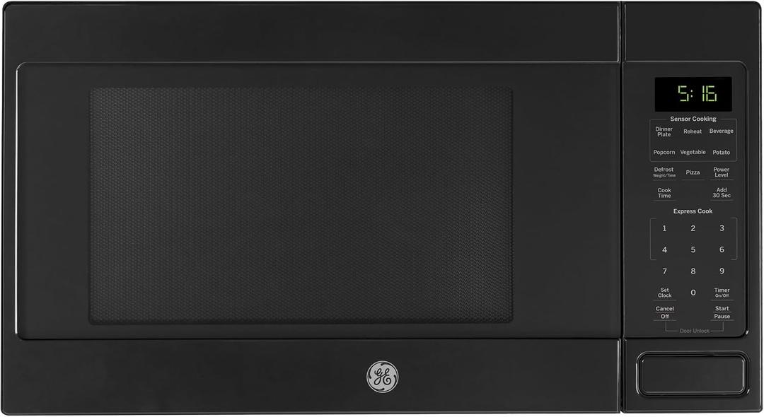 GE GCST16S1WBB Microwave Oven, 1,150-watt 8 Auto Cooking Settings, Child-Lock Technology, Kitchen Essentials for The Countertop, Dorm Room or Apartment, 1.6 Cu. Ft, Black