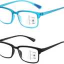 CARA 2 Pack Progressive Multifocus Reading Glasses for Men, Women Premium TR90 Frame Blue Light Blocking Computer Readers, 3ft Range Workspace (Top is not 0), 2.0 Black+Light blue