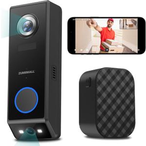 ZUMIMALL Dual Lens Doorbell Camera with Chime, 2K HD Video Doorbell Wireless Battery Solar Powered, No Monthly Fees, Wireless/Wired Installation, 2-Way Talk/IP65/Cloud/Alexa/PIR/AI/2.4G WiFi