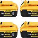 4-Pack Upgraded 8000mAh Replace for Dewalt 20v Max Battery Compatible with DCB200 DCB201 DCB203 DCB207 DCB206 Apply to Dewalt Cordless Power Tools and Chargers