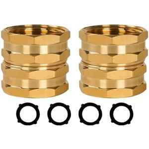 Hourleey Garden Hose Adapter, 2 Pack 3/4 Inch Solid Brass Heavy Duty Hose Connector, Female to Female Connector Repair Fittings with 4 Extra Washers