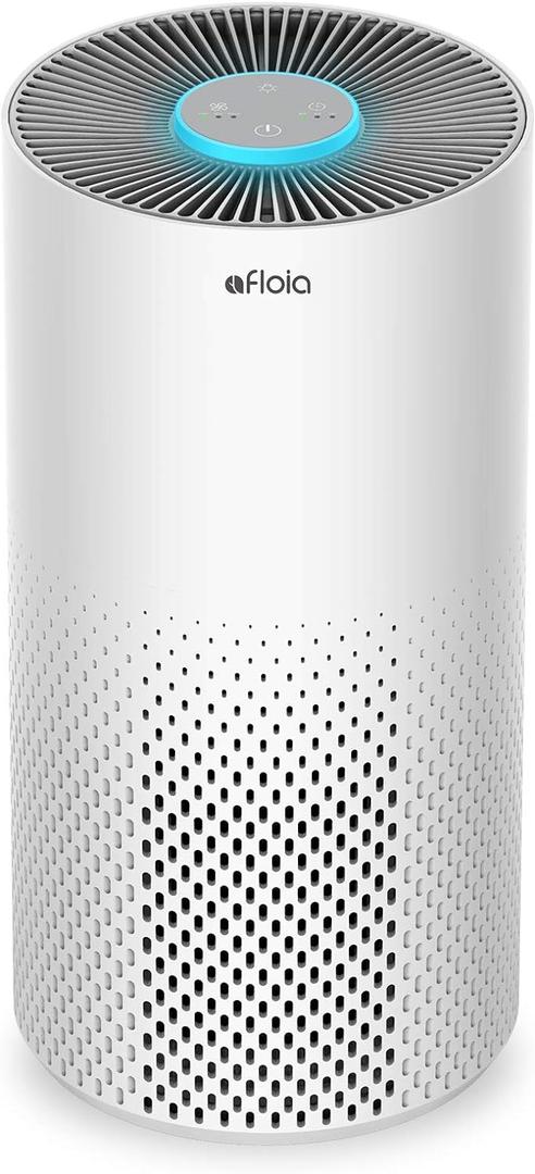 Afloia Air Purifiers for Home Bedroom Large Room Up to 1076 Ft, 3-Stage Filter Cleaner Odor Eliminator, Remove Pets Dust Dander Hair Allergy Mold Pollen Smoke Smell, Quiet 22 dB, 7 Colors Night Light (White)