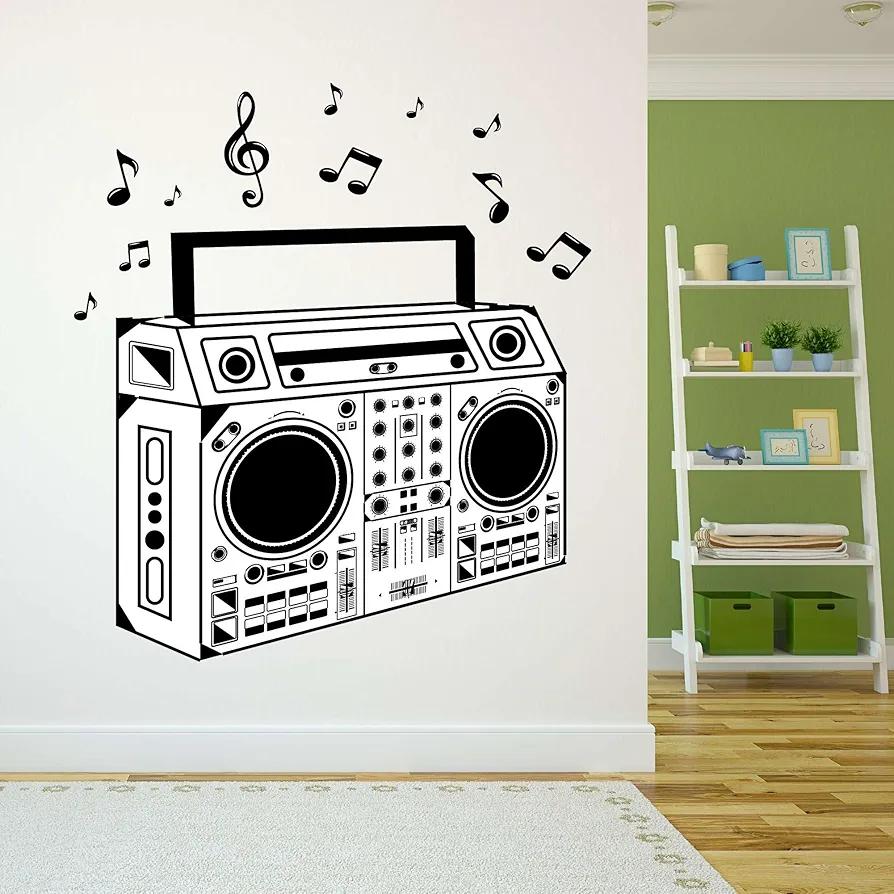 Design With Vinyl Music Wall Decal Classic Boombox Silhouette on White Background Removable - Size: 18 in x 20 in