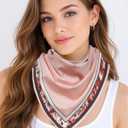 AWAYTR Women Triangle Head Scarf 3Pcs Tie Back Hair Bandanas for Women with Metal Studs - Head Coverings Cute Headscarf (Solid Colors - Khaki + Brown)