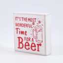 Its the Most Wonderful Time for a Beer Rustic Wood Sign  6 x 6 Red Glitter Christmas Bar Decor  Funny Holiday Sign for Kitchen, Bar, Man Cave, Beer Lovers, Stocking Stuffer Gift