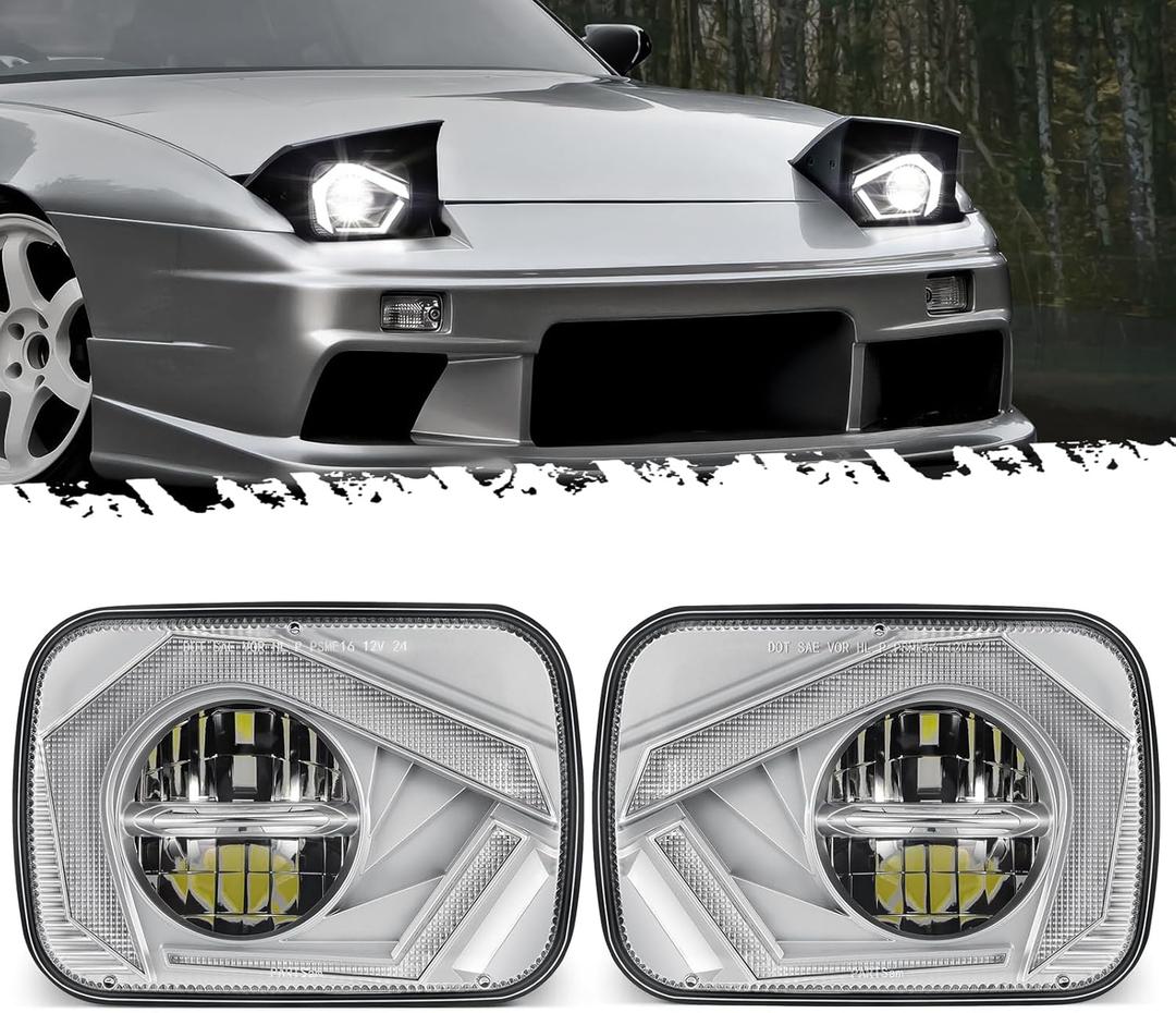 Partsam Eagle Eye Headlights H6054 LED 7x6 5x7, Hi/Low Sealed Beam with Start & End Animation, Sequential Turn Signal, Anti-Glare, DRL, Silver, DOT Approved