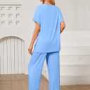 Womens 2 Piece Outfits Shorts Sleeve Tops Wide Leg Pants Casual Trendy Lounge Matching Set 2025 (Blue, XL)