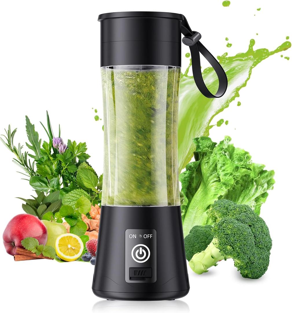 Cordless Personal Size Portable Blender - 14 Oz Blender for Smoothies and Shakes with BPA Free Traveling Juice Cup, 6 Blades for Powerful Blending, Suit for Sports/Travel/Home