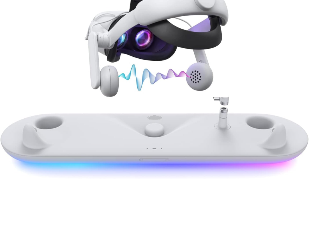 KIWI design On-Ear Audio Elite Strap with RGB Charging Dock for Quest 2 Accessories